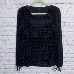 Talbots Womens Velvet Burnout Scoop Neck Top Navy Size L Long Sleeves Casual